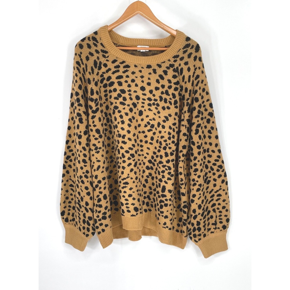 Crown & Ivy Women Sweater 3X Pullover Tan Black Leopard Animal Print Oversized